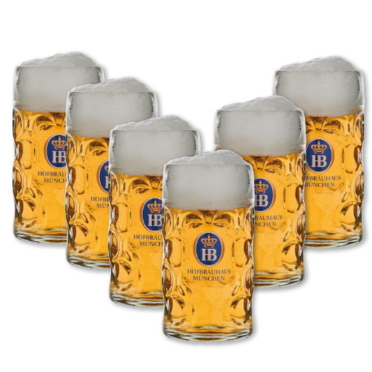 Hofbräuhaus München Glass jug Isarseidel Dimple Mug .05L - SET OF 6