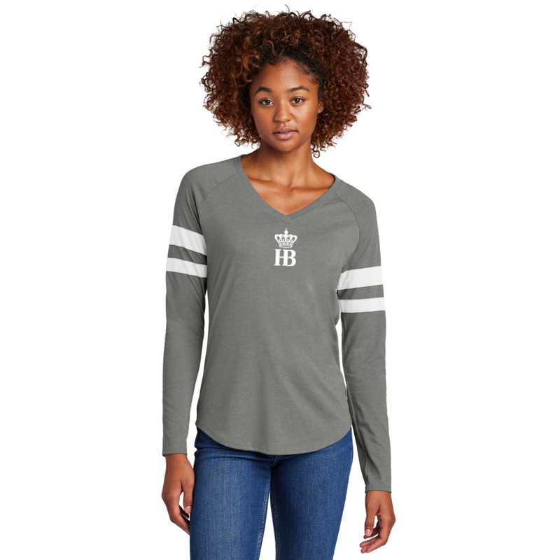 HB Sport-Tek® Ladies Halftime Stripe Long Sleeve V-Neck Tee - White/ Vintage Heather