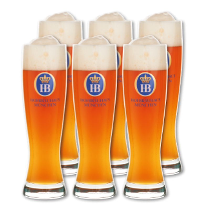 HB WHEAT BEER GLASS SET OF 6 EACH 0.5L