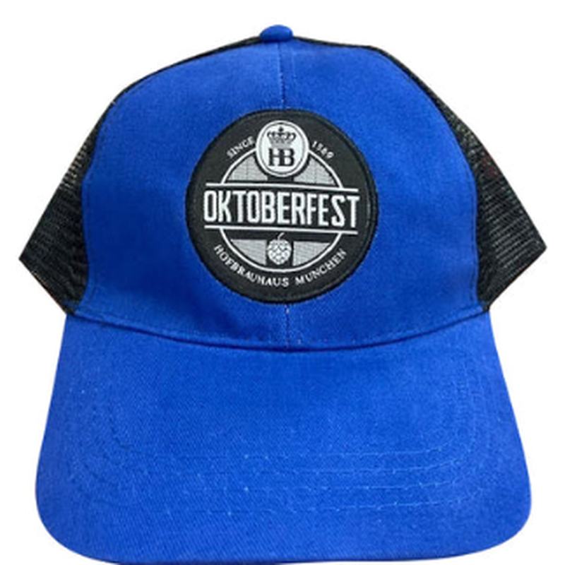 HB OKTOBERFEST PATCH TRUCKER CAP - ROYAL/BLACK